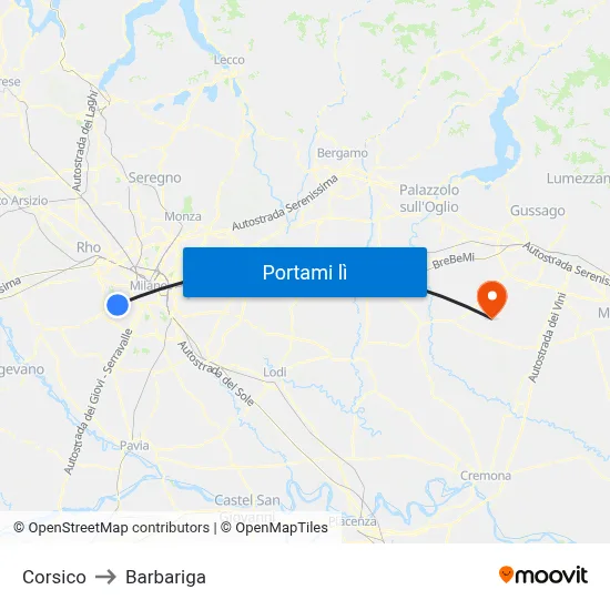 Corsico to Barbariga map
