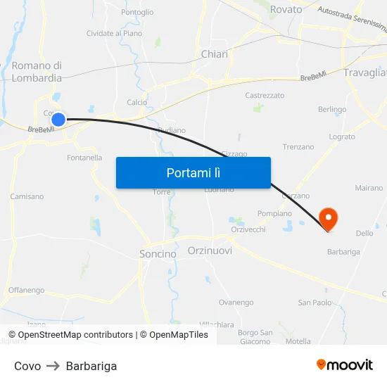 Covo to Barbariga map