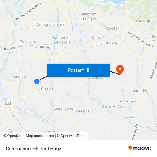 Cremosano to Barbariga map