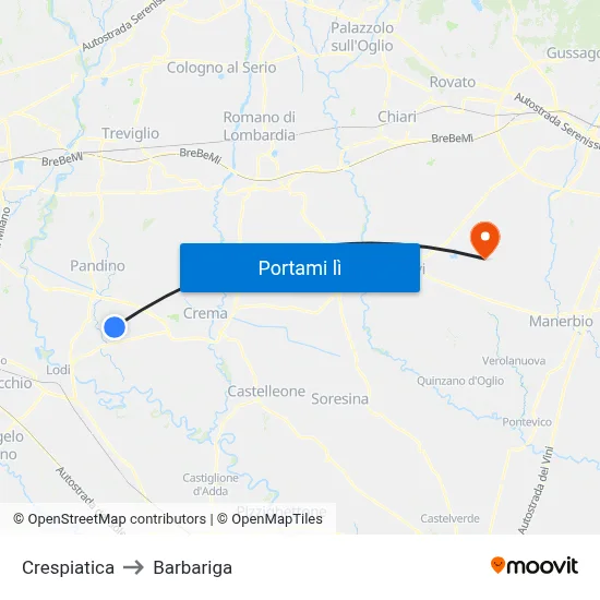 Crespiatica to Barbariga map