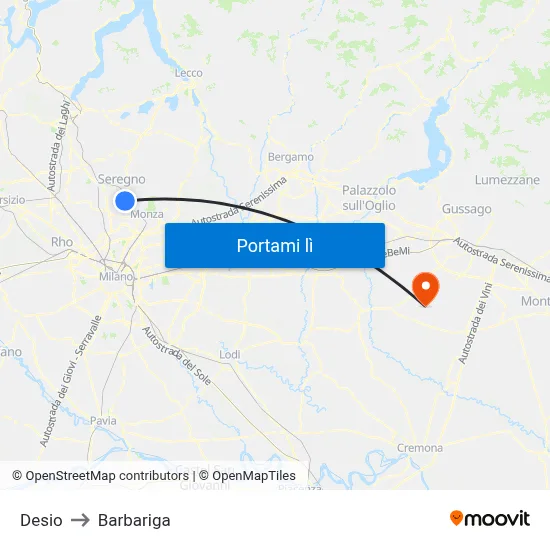 Desio to Barbariga map