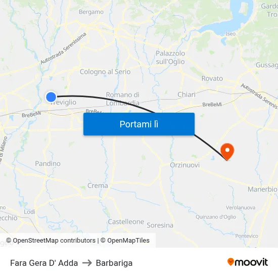 Fara Gera D' Adda to Barbariga map