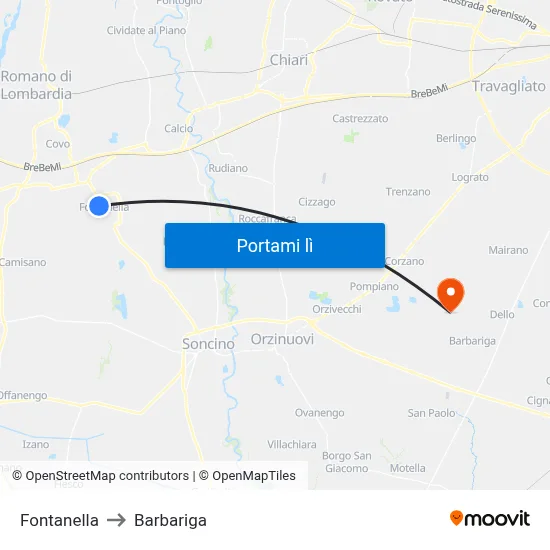 Fontanella to Barbariga map