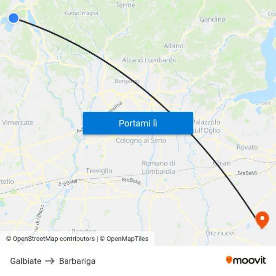 Galbiate to Barbariga map