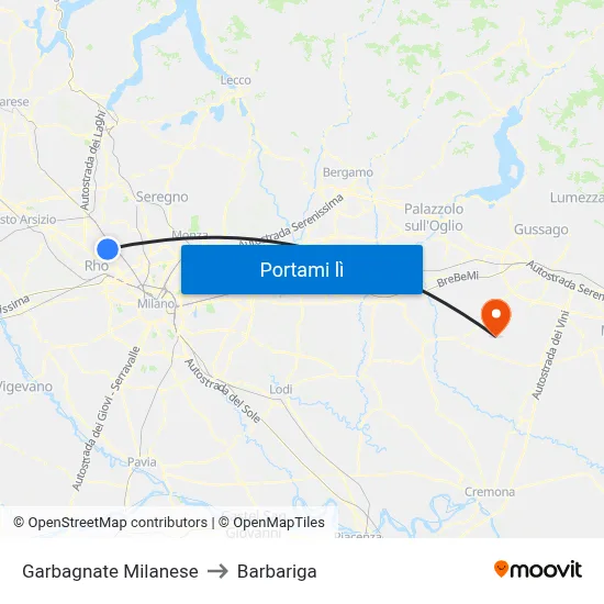 Garbagnate Milanese to Barbariga map