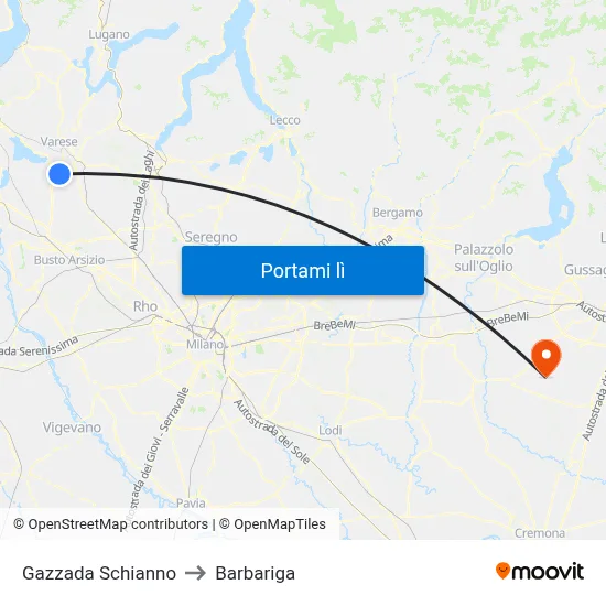Gazzada Schianno to Barbariga map