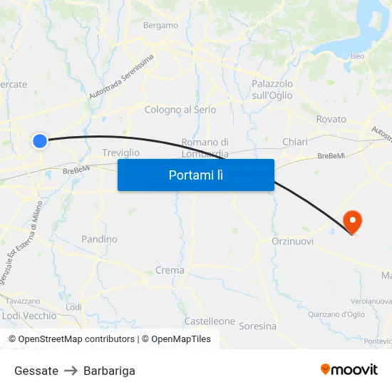 Gessate to Barbariga map