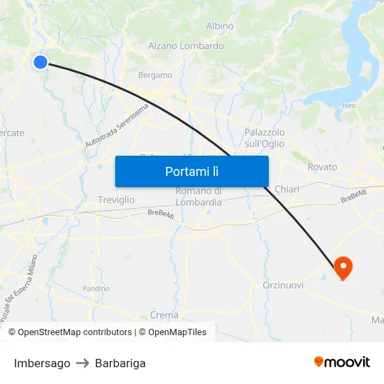 Imbersago to Barbariga map
