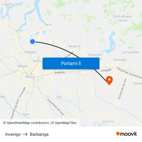 Inverigo to Barbariga map