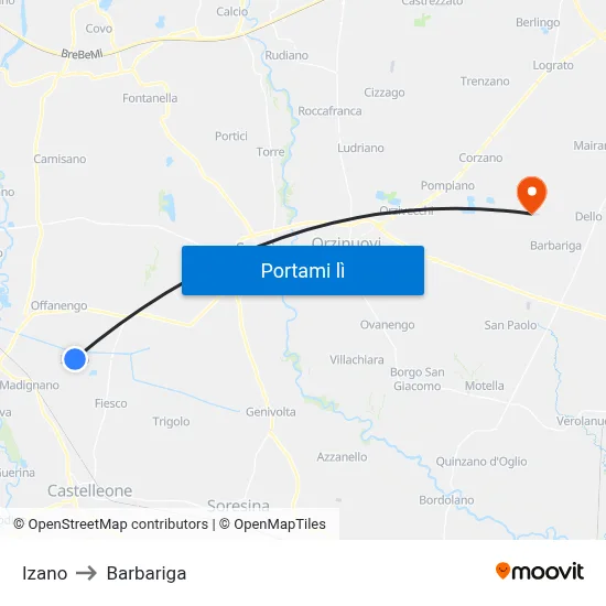 Izano to Barbariga map
