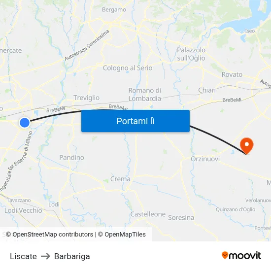 Liscate to Barbariga map