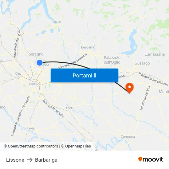 Lissone to Barbariga map
