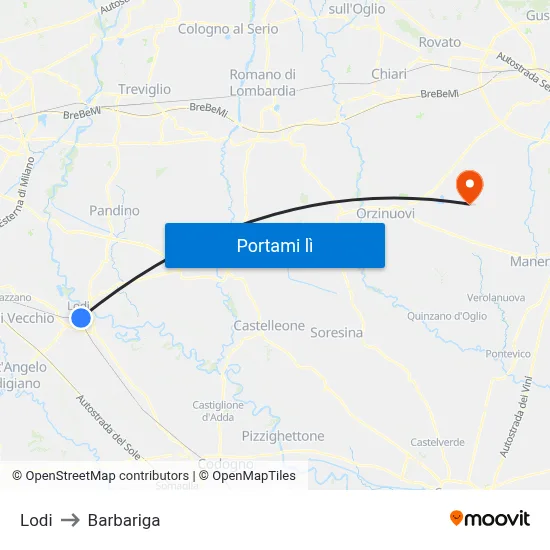 Lodi to Barbariga map