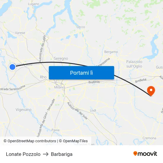 Lonate Pozzolo to Barbariga map