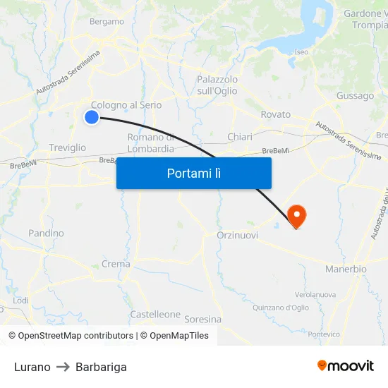 Lurano to Barbariga map