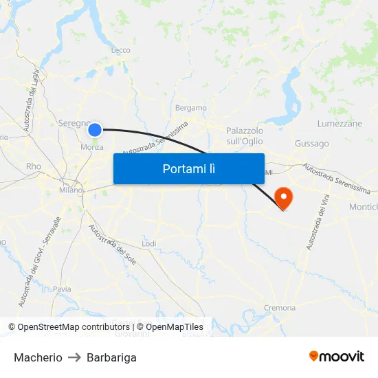 Macherio to Barbariga map