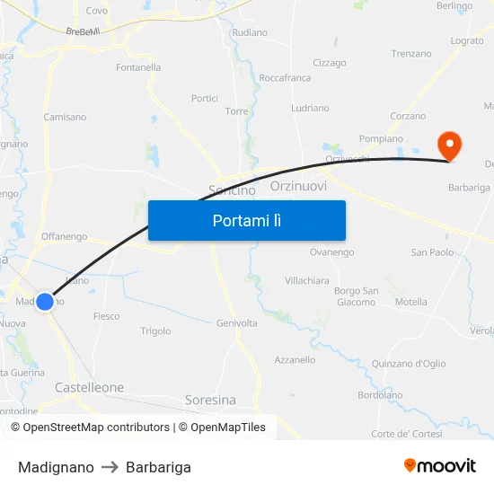 Madignano to Barbariga map