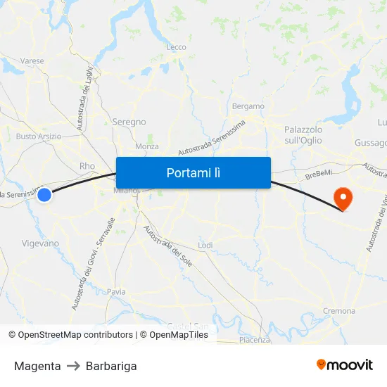 Magenta to Barbariga map