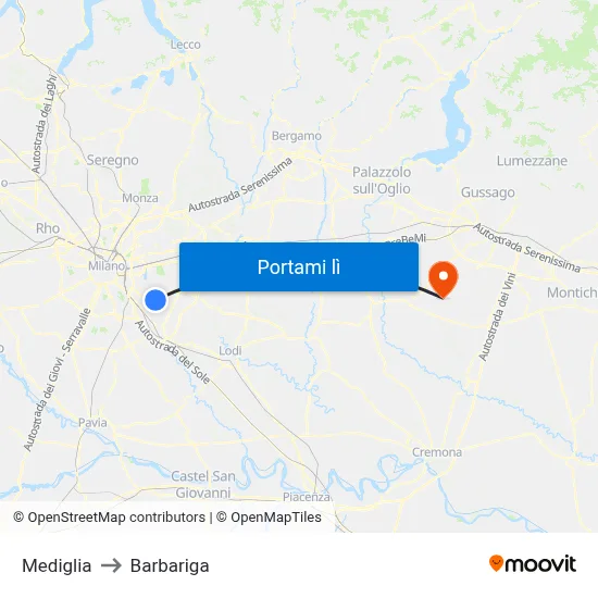 Mediglia to Barbariga map