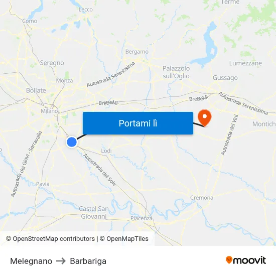 Melegnano to Barbariga map