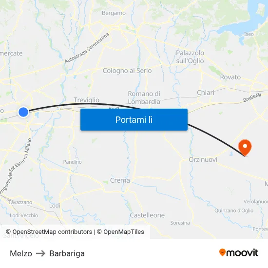 Melzo to Barbariga map