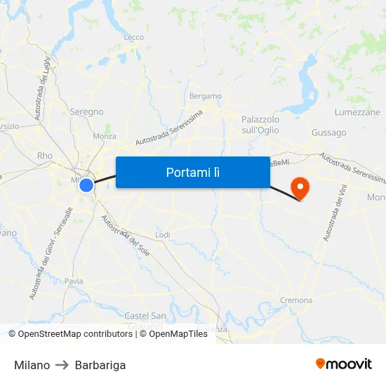 Milano to Barbariga map