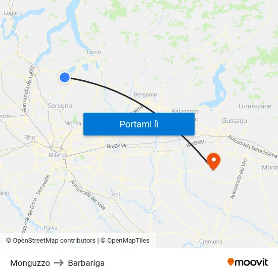 Monguzzo to Barbariga map