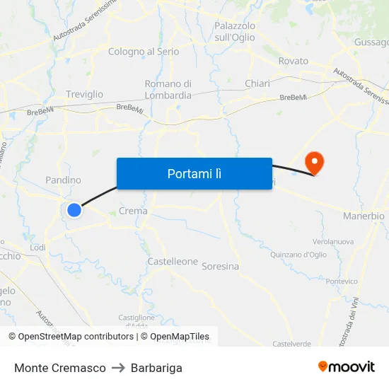 Monte Cremasco to Barbariga map