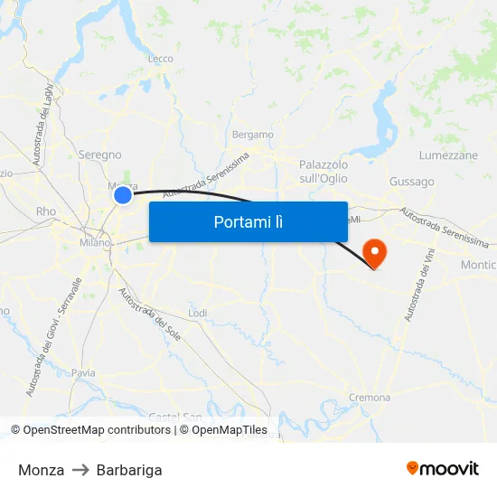 Monza to Barbariga map
