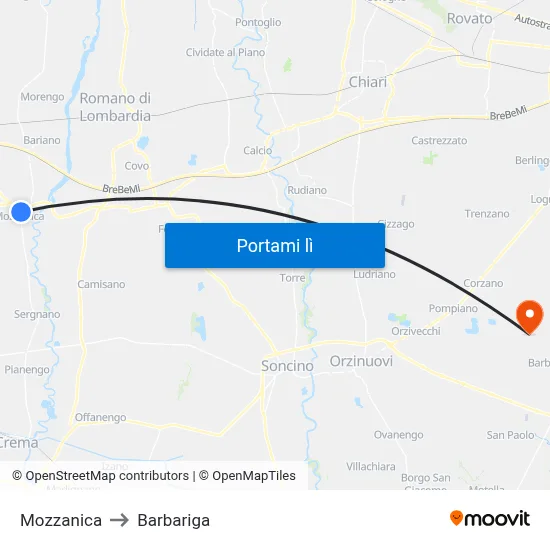 Mozzanica to Barbariga map