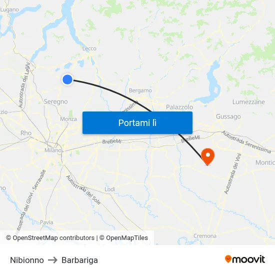 Nibionno to Barbariga map