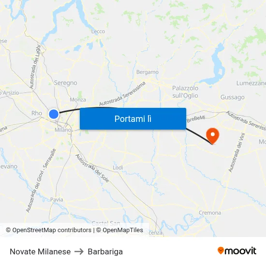 Novate Milanese to Barbariga map