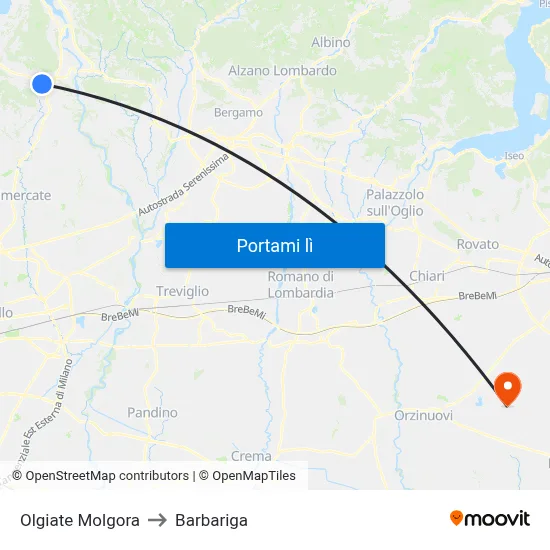 Olgiate Molgora to Barbariga map