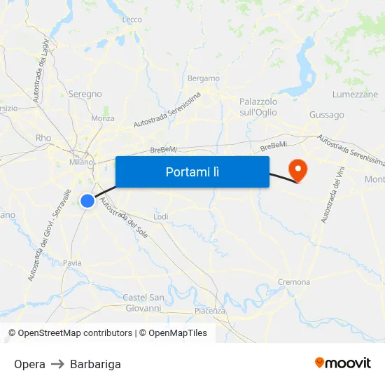 Opera to Barbariga map