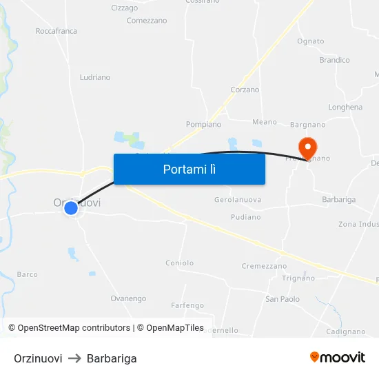 Orzinuovi to Barbariga map