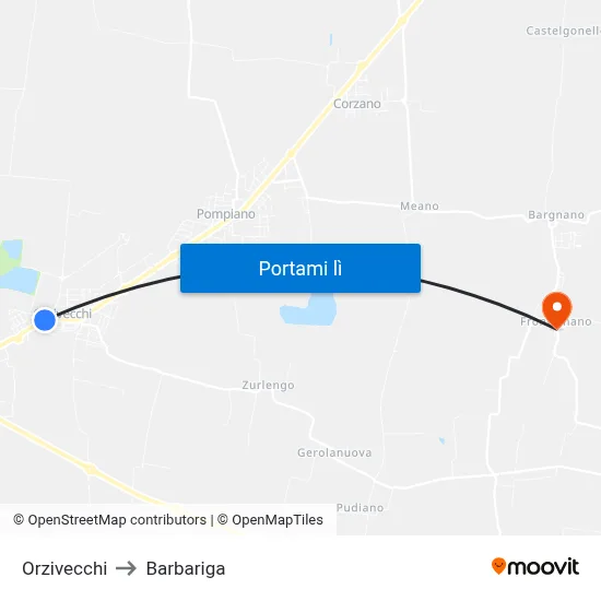 Orzivecchi to Barbariga map