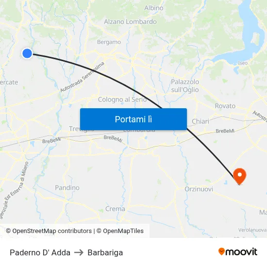Paderno D' Adda to Barbariga map