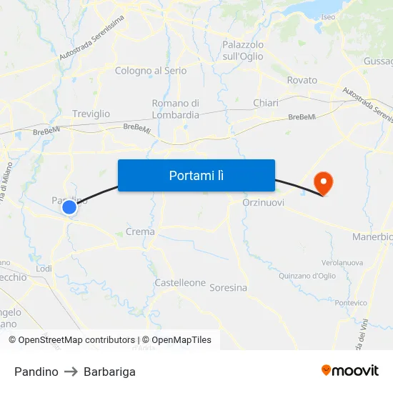 Pandino to Barbariga map