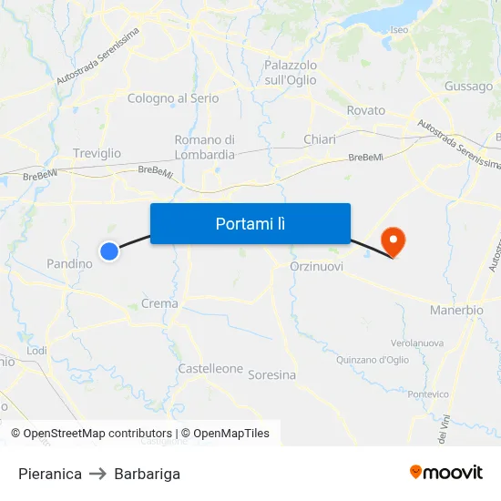 Pieranica to Barbariga map