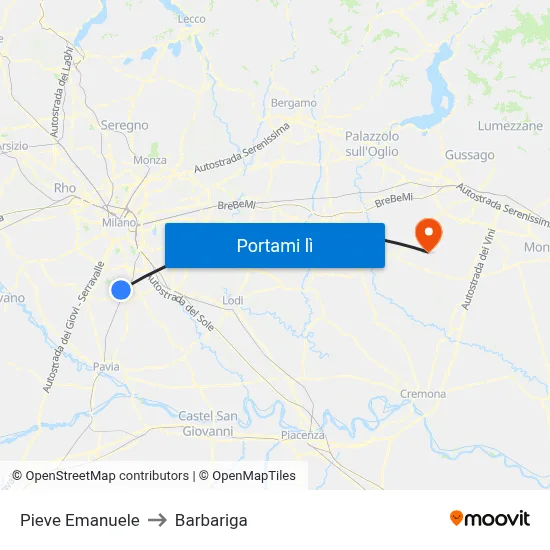Pieve Emanuele to Barbariga map