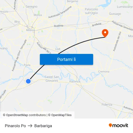 Pinarolo Po to Barbariga map