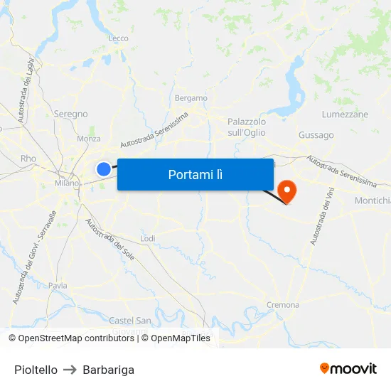 Pioltello to Barbariga map