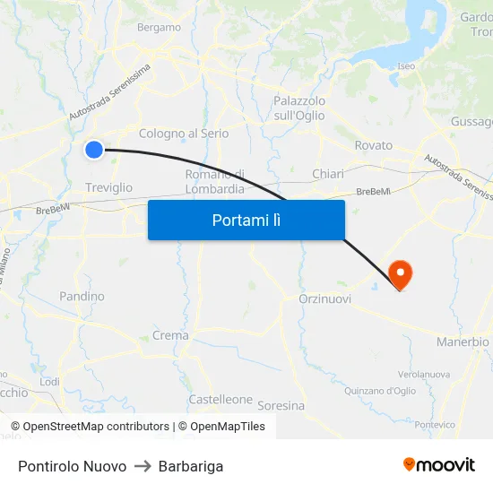 Pontirolo Nuovo to Barbariga map