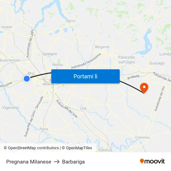 Pregnana Milanese to Barbariga map