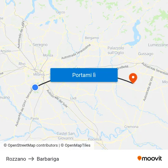 Rozzano to Barbariga map