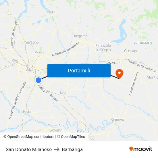San Donato Milanese to Barbariga map