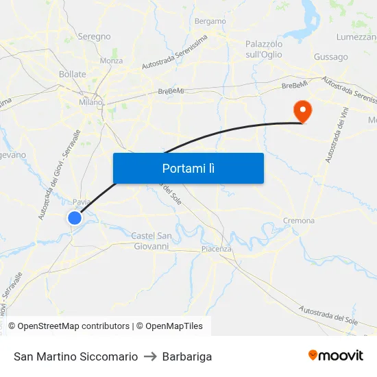 San Martino Siccomario to Barbariga map