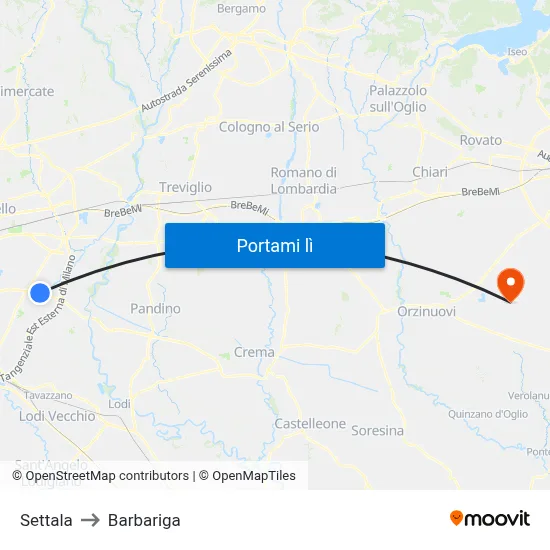 Settala to Barbariga map
