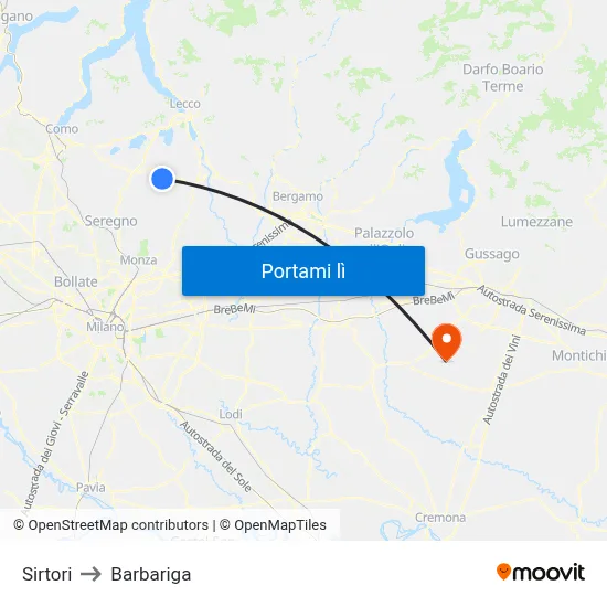 Sirtori to Barbariga map