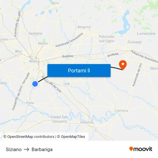 Siziano to Barbariga map